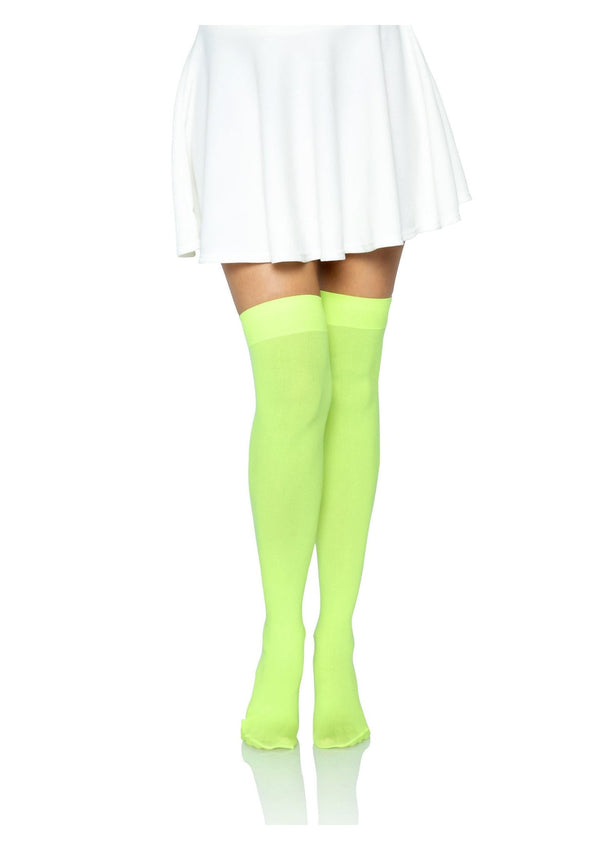 Neongrüne aufreizende halterlose Strümpfe für spektakuläre Rave Outfits von Leg Avenue – Ansicht 4