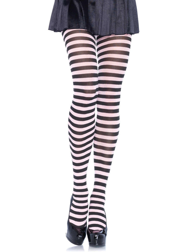Schwarzweiße aufregende gestreifte Strumpfhose für atemberaubende Styles von Leg Avenue