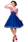 Swing-Kleid im Marinelook mit ausgestelltem Rockteil blau/weiss/rot | Belsira SALE