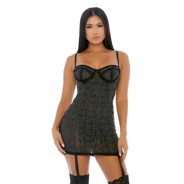 Kleid mit anziehenden Diamanten Strass - Schwarz | Shots