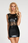 Wetlook-Minikleid mit Spitzendetails und goldenen Zierketten | 7Heaven