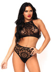 Schwarzes verführerisches Häkelspitzen Set mit Riemchen von Leg Avenue – Ansicht 4