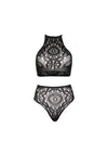 Schwarzes verführerisches Häkelspitzen Set mit Riemchen von Leg Avenue – Ansicht 5