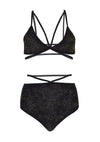 Schwarz goldenes funkelndes Lurex Dessous Set mit aufregenden Käfig Trägern von Leg Avenue – Ansicht 2