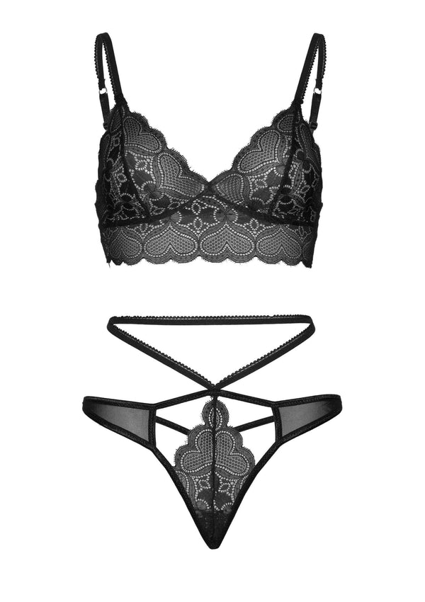 Schwarzes atemberaubendes Dessous Set mit herzförmiger Spitze von Leg Avenue – Ansicht 2