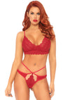 Rotes sündiges Spitzen Dessous Set mit verführerischen Cut-Outs von Leg Avenue