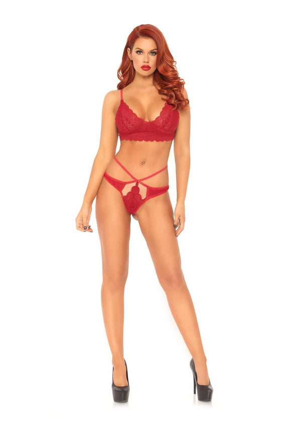 Rotes sündiges Spitzen Dessous Set mit verführerischen Cut-Outs von Leg Avenue – Ansicht 4