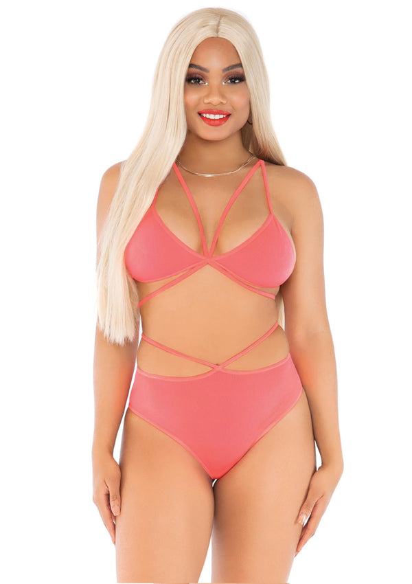 Korallenfarbenes verführerisches BH und Slip Set von Leg Avenue