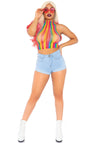Regenbogen Netz Crop Top mit hohem Kragen und transparentem Design | Leg Avenue