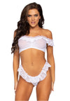 Spitzen BH-Top mit Rüschen & passender Panty im Dessous Set | Leg Avenue