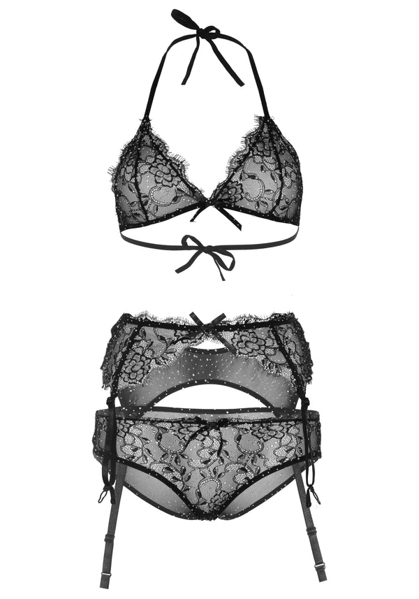 BH Set mit String und Strapshalter - Erotische Dreiteiler Dessous | Leg Avenue