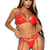 Rotes sündiges nasses Vinyl Dessous Set mit glänzenden Herzringen und Strapsgürtel | Leg Avenue
