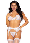 Sexy Dessous-Set mit BH-Top, Strumpfhalter & String in Weiß | Leg Avenue