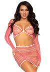Netz Set 2-teilig Rock und Top rose und mehrfarbig | Leg Avenue