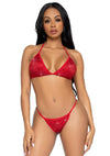 Rotes atemberaubendes glitzerndes Strass Bikini Set mit frech gerüschtem Höschen von Leg Avenue
