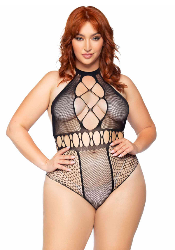 Nahtloser Sexy Netzbody Plussize transparent schwarz | Leg Avenue