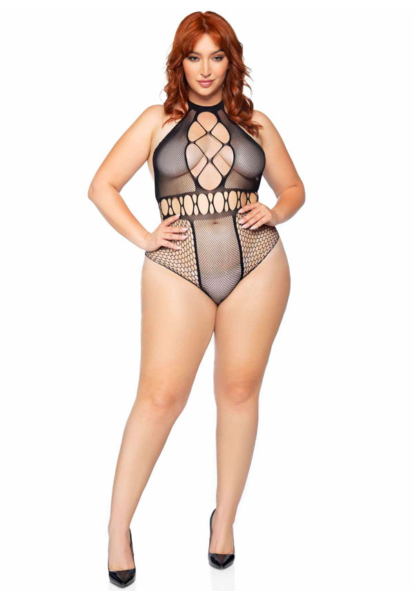 Nahtloser Sexy Netzbody Plussize transparent schwarz | Leg Avenue