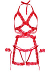 Harness aus Spitze & Handschellen rot | Leg Avenue