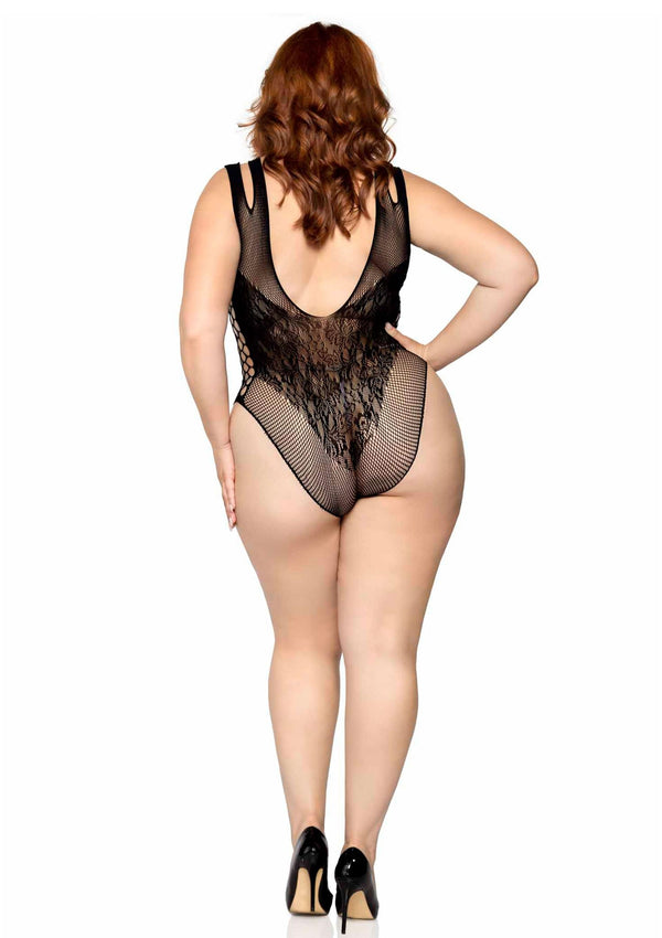 Schwarzer atemberaubender Bodysuit aus feiner Spitze und Netz von Leg Avenue – Ansicht 5