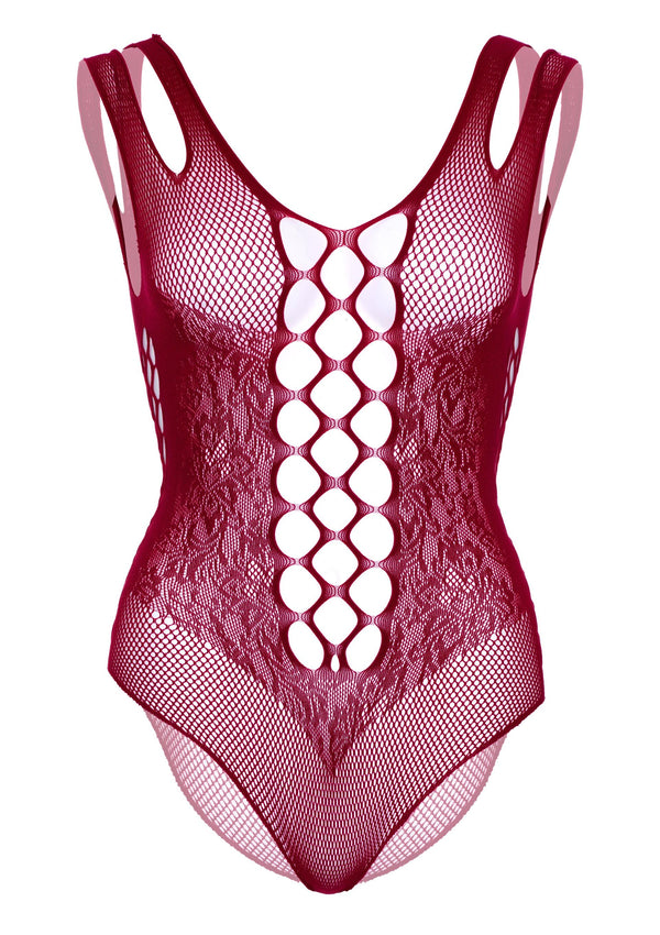 Bordeauxroter aufreizender Spitzen Bodysuit mit tiefen Einblicken von Leg Avenue – Ansicht 6
