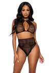 Schwarzes atemberaubendes zweiteiliges Dessous Set mit Neckholder Top von Leg Avenue – Ansicht 7