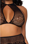 Schwarzes atemberaubendes zweiteiliges Dessous Set mit Neckholder Top von Leg Avenue – Ansicht 8