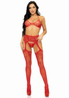 Rotes verlockendes Spitzen Dessous Set mit schimmerndem Strass und feinen Netzstrümpfen von Leg Avenue – Ansicht 5
