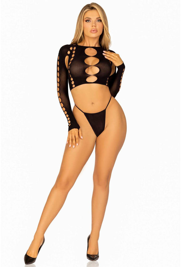 Schwarzes aufregendes Crop Top Set mit tiefem V Ausschnitt von Leg Avenue – Ansicht 5