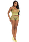 Limettengrünes freches Netz Dessous Set aus Tank Top und bequemen Boy Shorts von Leg Avenue – Ansicht 4