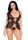 Schwarzes unwiderstehliches Babydoll mit offenem Dekolleté und String von Leg Avenue
