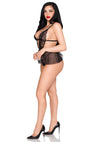 Schwarzes unwiderstehliches Babydoll mit offenem Dekolleté und String von Leg Avenue – Ansicht 4