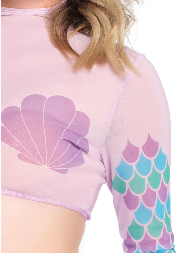 Lilafarbenes transparentes Mermaid Crop Top mit funkelnden Muscheln von Leg Avenue – Ansicht 4