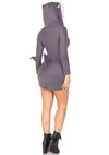 Graues hautenges Haifisch Fleecekleid mit aufregender Raubtierkapuze von Leg Avenue