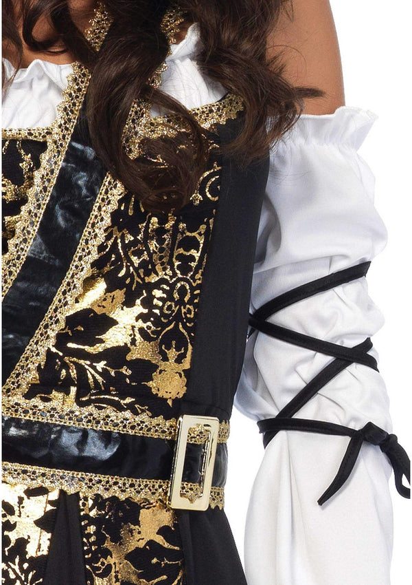 Schwarzes verführerisches Piratenkostüm mit goldenen Brokatdetails von Leg Avenue – Ansicht 6