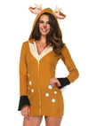 Braunes kuscheliges Fawn Reh Kostümkleid mit verspielter Geweih Kapuze von Leg Avenue – Ansicht 3