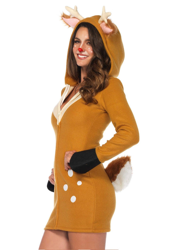 Braunes kuscheliges Fawn Reh Kostümkleid mit verspielter Geweih Kapuze von Leg Avenue – Ansicht 5