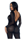 Schwarzer funkelnder Bodystocking mit eleganten langärmligen Details von Leg Avenue – Ansicht 6