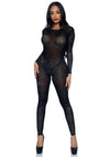 Schwarzer funkelnder Bodystocking mit eleganten langärmligen Details von Leg Avenue – Ansicht 3