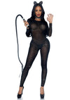 Schwarzer funkelnder Bodystocking mit eleganten langärmligen Details von Leg Avenue – Ansicht 5