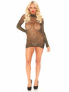 Luxoriöses langärmliges Fishnet Kleid mit Goldakzenten | Leg Avenue
