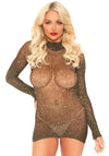 Luxoriöses langärmliges Fishnet Kleid mit Goldakzenten | Leg Avenue