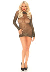 Luxoriöses langärmliges Fishnet Kleid mit Goldakzenten | Leg Avenue