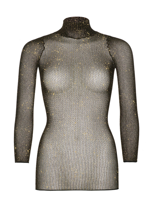 Luxoriöses langärmliges Fishnet Kleid mit Goldakzenten | Leg Avenue