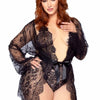Schwarzes elegantes Spitzen Kimono Set mit femininem Teddy | Leg Avenue