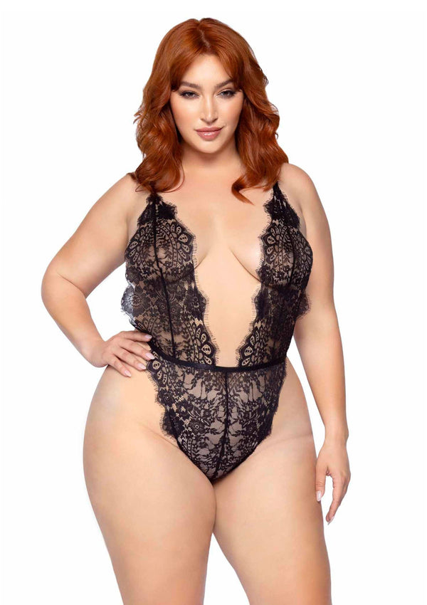Schwarzes elegantes Spitzen Kimono Set mit femininem Teddy von Leg Avenue – Ansicht 2