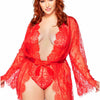 Roter eleganter Spitzenkimono mit verführerischem Teddy Set | Leg Avenue