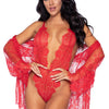 Rotes atemberaubendes Spitzen Kimono Set mit floralem Teddy | Leg Avenue