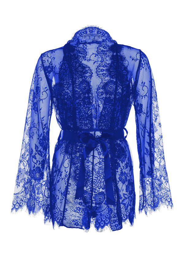 Blaues atemberaubendes Spitzen-Dessous Set mit elegantem Morgenmantel von Leg Avenue – Ansicht 6