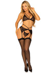 3tlg. Set mit BH, Strumpfhalter und String im floralem Design | Leg Avenue