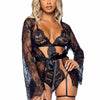 Schwarzes verführerisches Kimono Set aus zarter Spitze | Leg Avenue